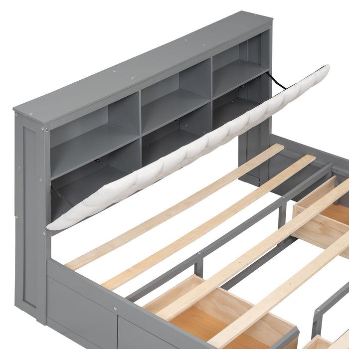 Platform Bed With Storage Headboard, Shoe Rack And 4 Drawers