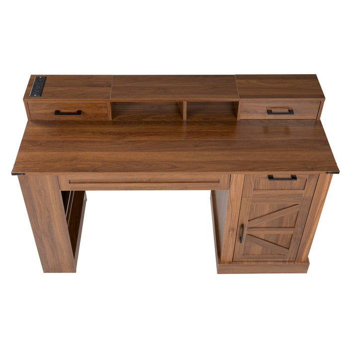 Office Desk With Storage Cabinet, Charging Station, Monitor Stand & Pegboard