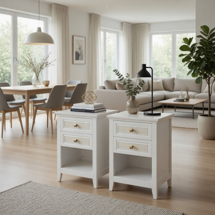 Nightstand With 2 Drawers Bedside Table