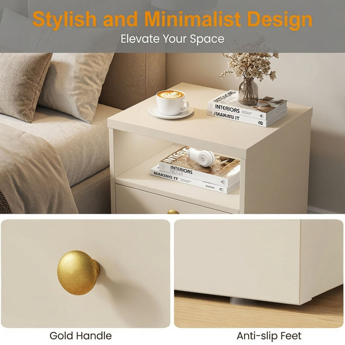 Nightstand With Door & Shelf, 2 Drawer Side Table