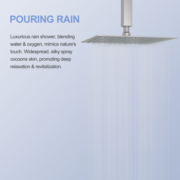 Modern 10" Square Rainfall Shower Head & Stainless Steel Wall Or Ceiling Mount Luxury Spa Shower Panel