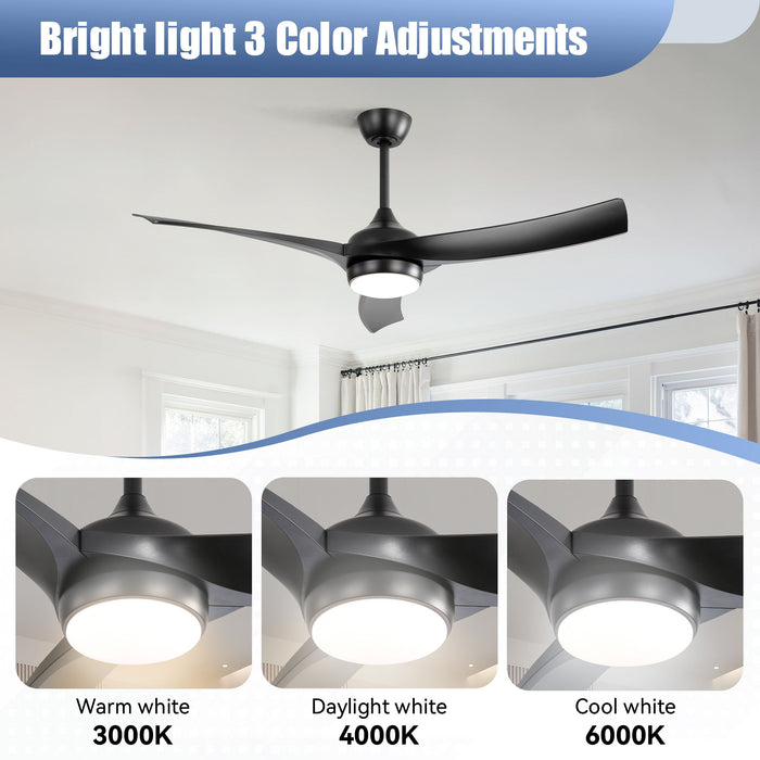 52" Ceiling Fan With 18W LED Light And Remote Control, 3 Blades DC Motor