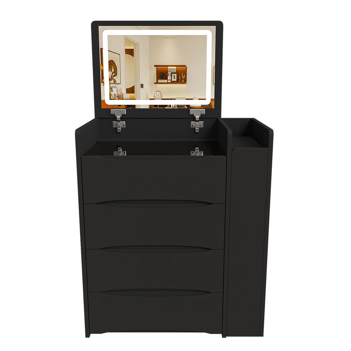 Flip Mirror Vanity Desk With Adjustable LED Lights & Stool For Bedroom