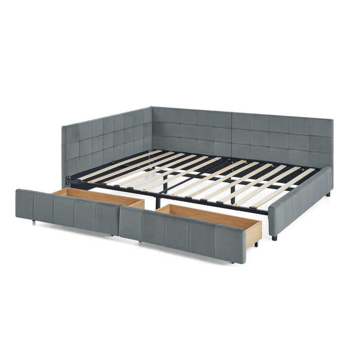 Elegant Storage Upholstered Tufted Bed Frame With Backrest And Armrests