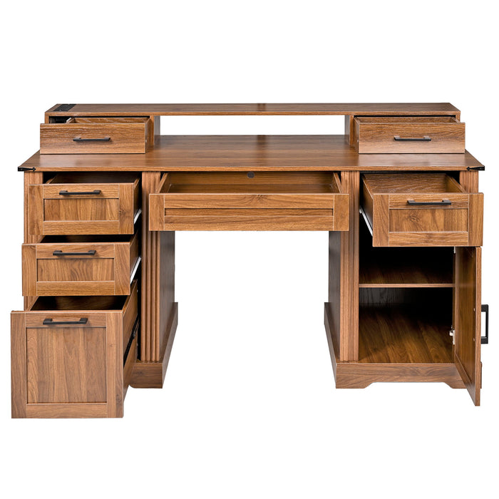 Office Desk With Charging Station & Storage Cabinet