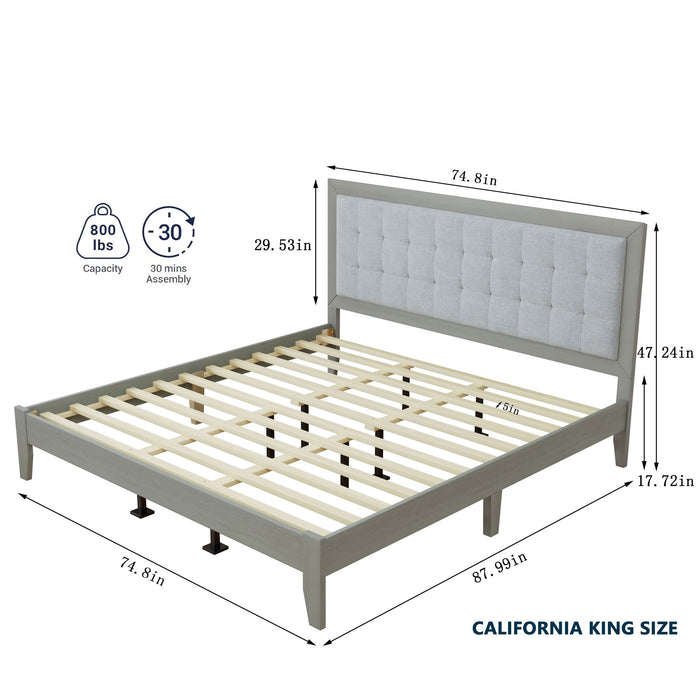 Mid Century Modern Platform Bed With Upholstered Headboard
