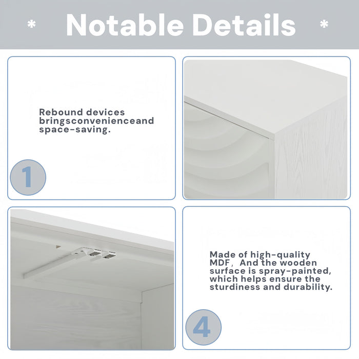 Elegant Sideboard With Sophisticated Wavy Pattern Doors And Arched Groove Design, Adjustable 4 Door Layout