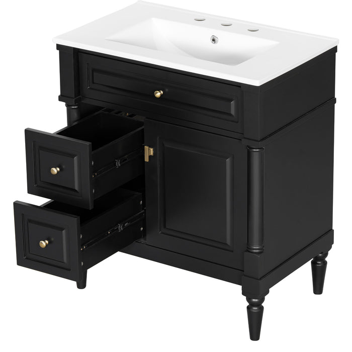 Modern Bathroom Vanity With Sink, Freestanding Cabinet With Flip Drawer & Adjustable Shelf