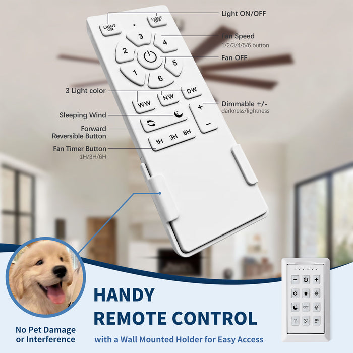 Large Ceiling Fan With Dimmable LED Light 8 Blades Remote Control, Reversible DC Motor