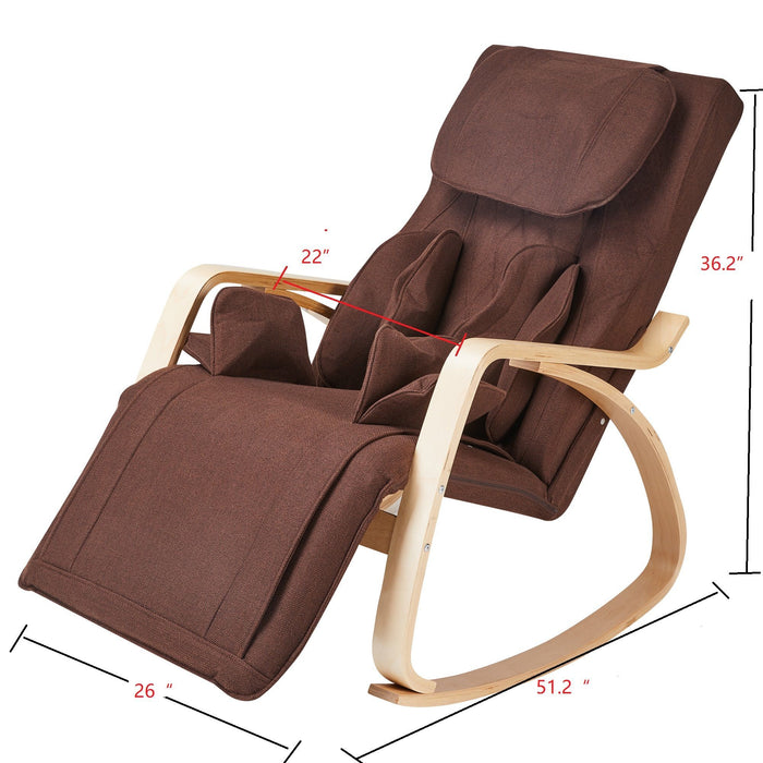Comfortable Relax Rocking Chair With Full Massage Function Cotton Fabric Air Pressure - Brown