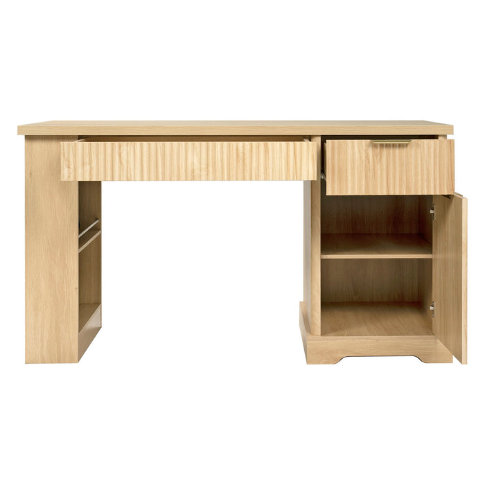 Modern Fluted Office Desk With Storage Cabinet