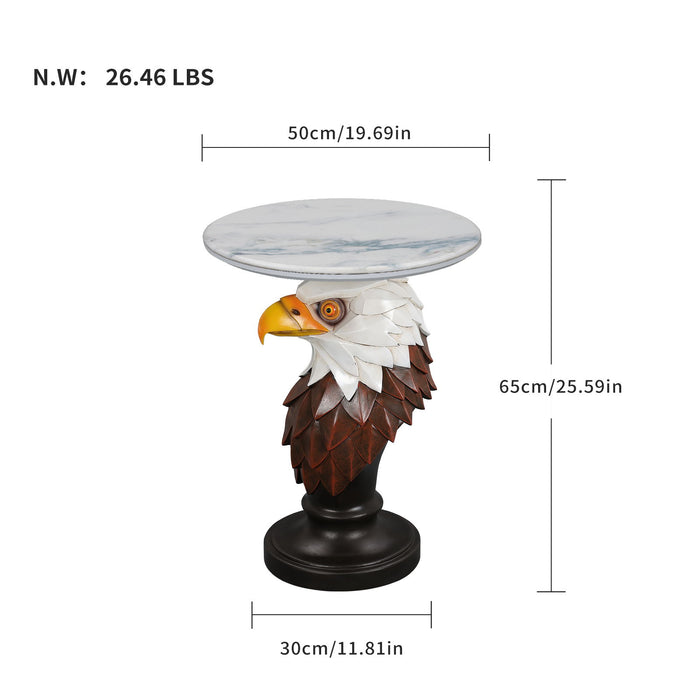 Eagle Head Accent Table, Animal Statue End Tables For Living Room - Brown / Antique White