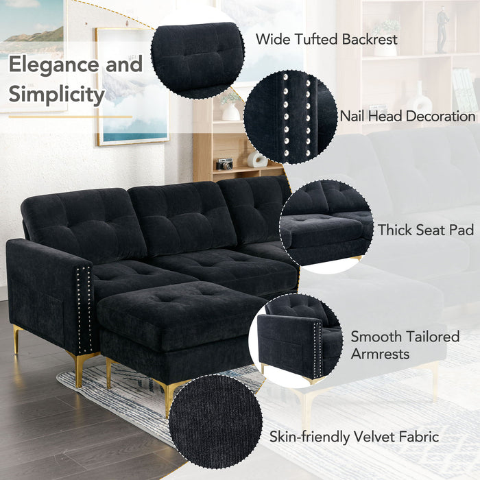 Modern L - Shape Convertible Sectional Sofa With Movable Ottoman