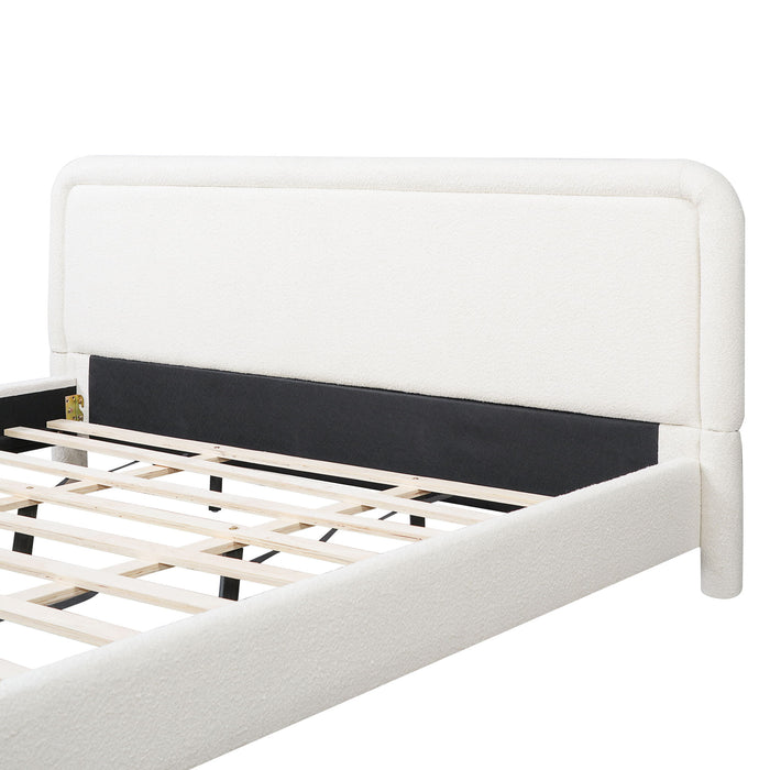 Upholstered Platform Bed Frame With Curved Headboard, Wood Slats Support