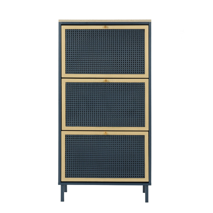 Modern Rattan 3 Door Shoe Rack Cabinet For Entryway