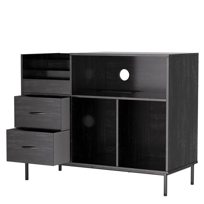 Eco-Friendly Vinyl Record Player Stand With Flip-Top Storage, Media Console With Dual Outlets And Dustproof Drawers