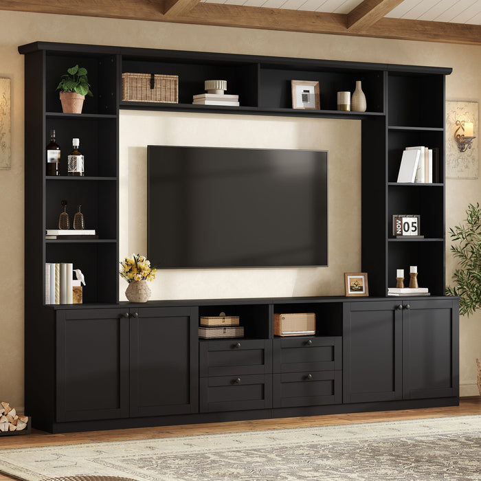 Farmhouse Elegant Entertainment Center Wall Unit With 4 Drawers