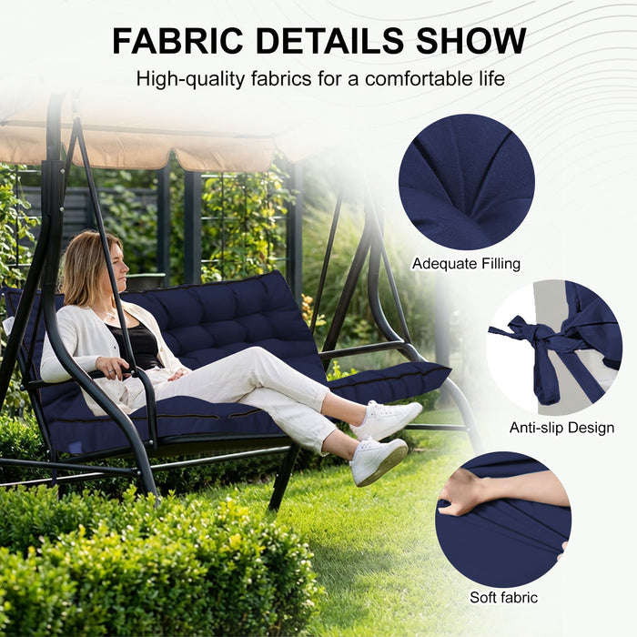 3 Seater Outdoor Porch Swing Cushion With Backrest, Waterproof