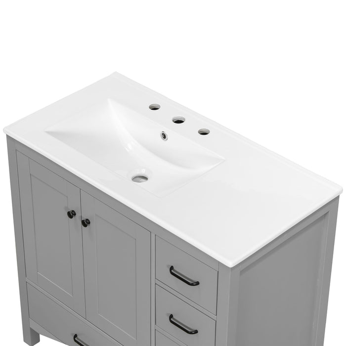 Bathroom Vanity With Ceramic Sink Combo, Abundant Storage Cabinet 2 Soft Close Doors And 5 Drawers
