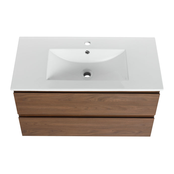 Wall Mounted Bathroom Vanity & Sink, 2 Soft Close Drawers