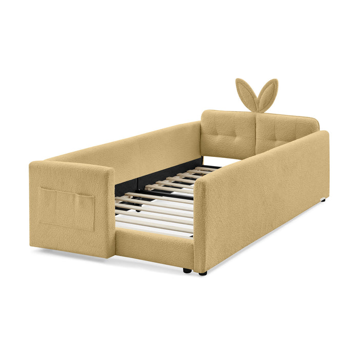 Cute Rabbit Ear Upholstered Platform Bed Frame With Safety Rail