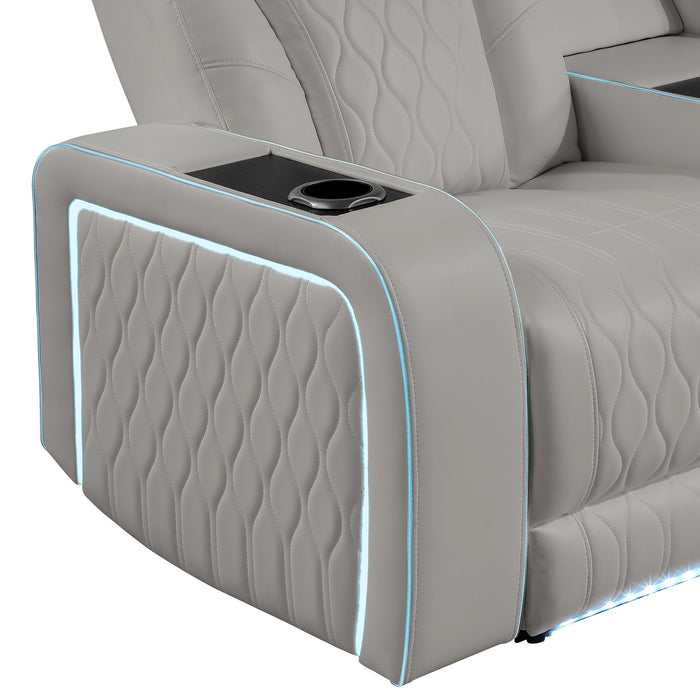 Electra - Power Recliner Sectional Sofa With Power Headrests, Console Loveseats, Wedge, LED Light Strip, Speakers