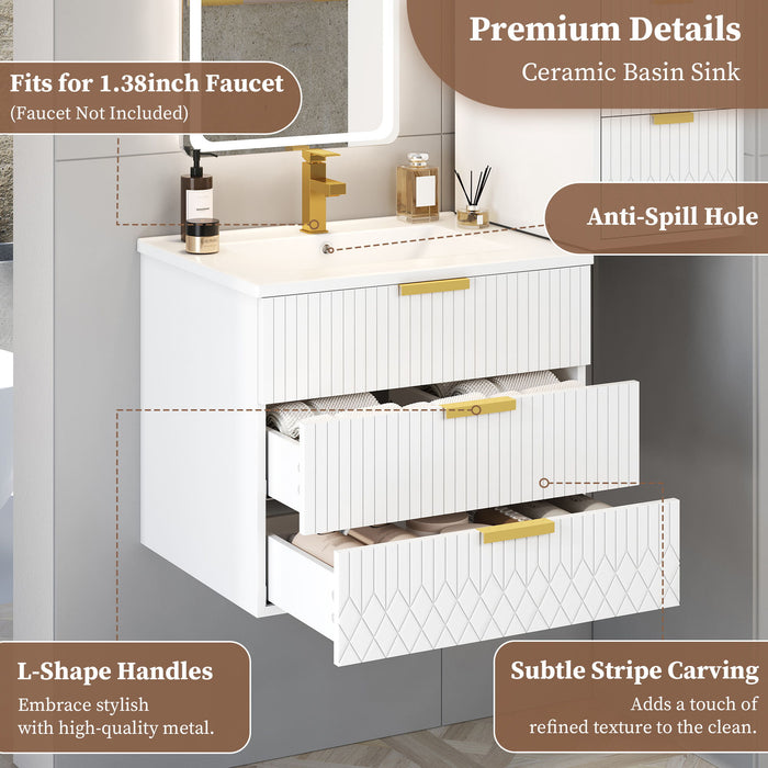 Wall Mounted Floating Cabinet With Double Drawer, Rectangular Sink
