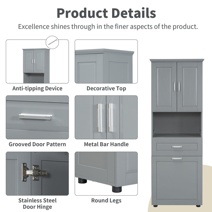 Tall Bathroom Cabinet With Tilt-Out Laundry Basket And Upper Storage