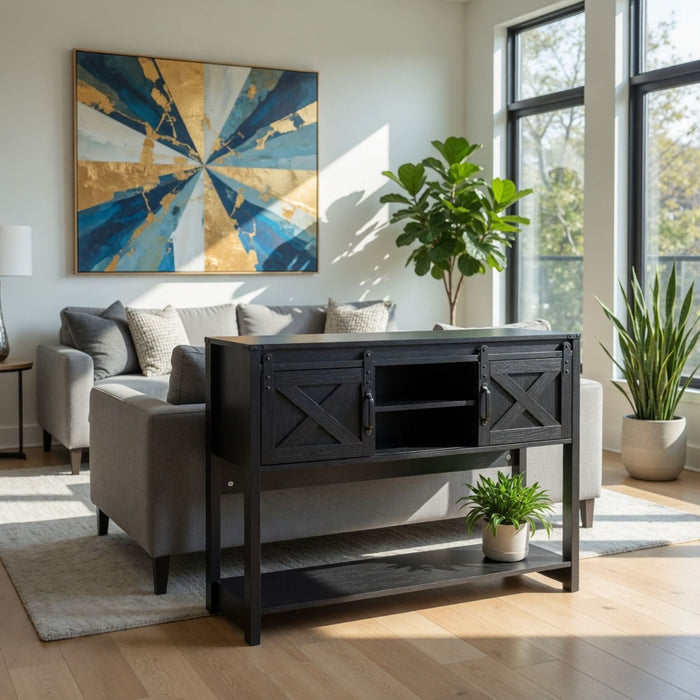 Farmhouse Entryway Table With Sliding Barn Door