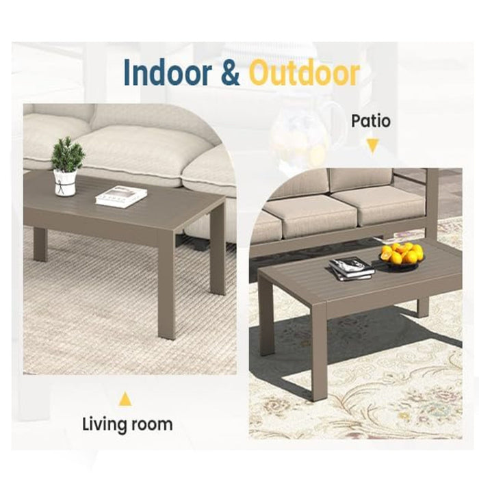 All-Weather Outdoor Coffee Table With Wood-Look Top