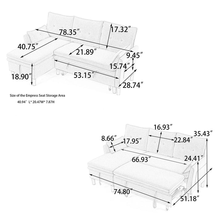 L-Shaped Reversible Chaise Sectional Sofa With Storage