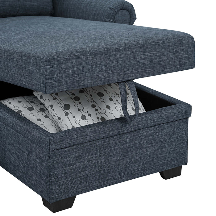 Blend Upholstered Sleeper Sofa With Reversible Chaise And Tufted Back - Dark Blue
