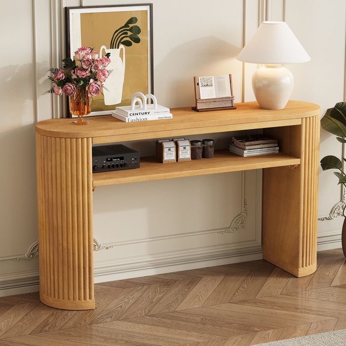 Console Table With Fluted Legs, Open Shelf