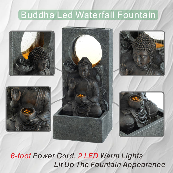 Zen - Outdoor Buddha Waterfall Fountain - Black