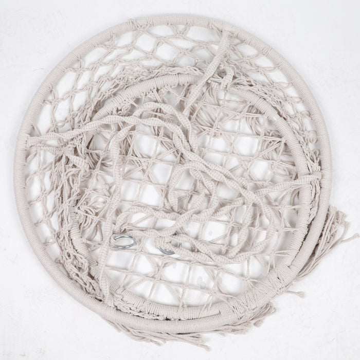 Macrame Hanging Hammock Chair With Cushion, Cotton Rope Swing For Indoor And Outdoor Use, 330 Lbs Capacity - Beige