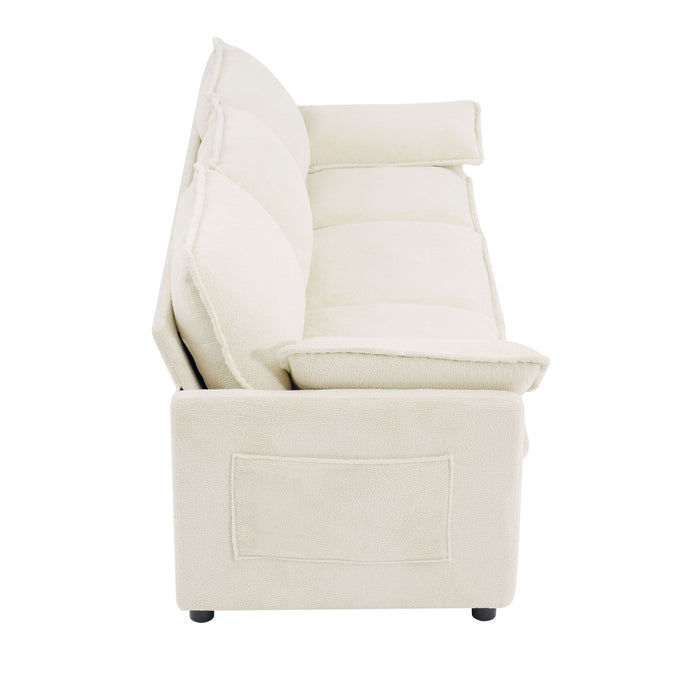 Modern 3 Seater Sofa With Side Storage Pockets For Living Room