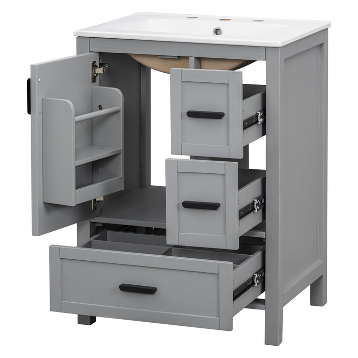 Bathroom Vanity With Sink, Soft Close Door, Double Layer Door Shelf And 3 Drawers - Gray