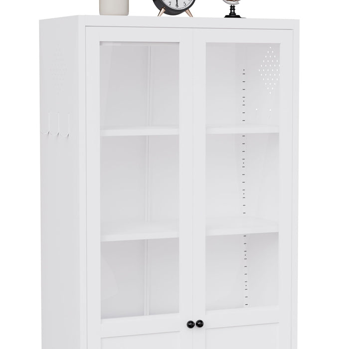 Tall Metal Kitchen Pantry Cabinet With Adjustable Shelves And Silent Magnetic Doors - White