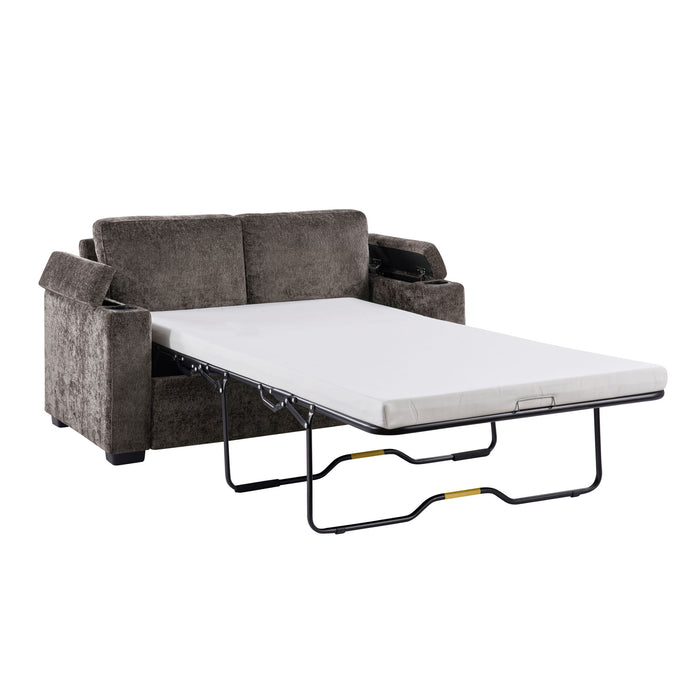 Pull Out Sofa Bed Loveseat With Twin Mattress, Cup Holders And Arm Storage