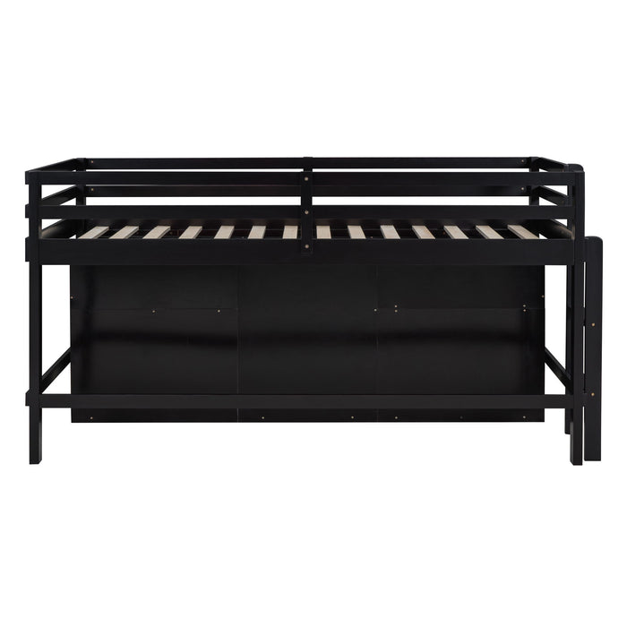 Loft Bed With 4 Drawers, Underneath Cabinet And Shelves