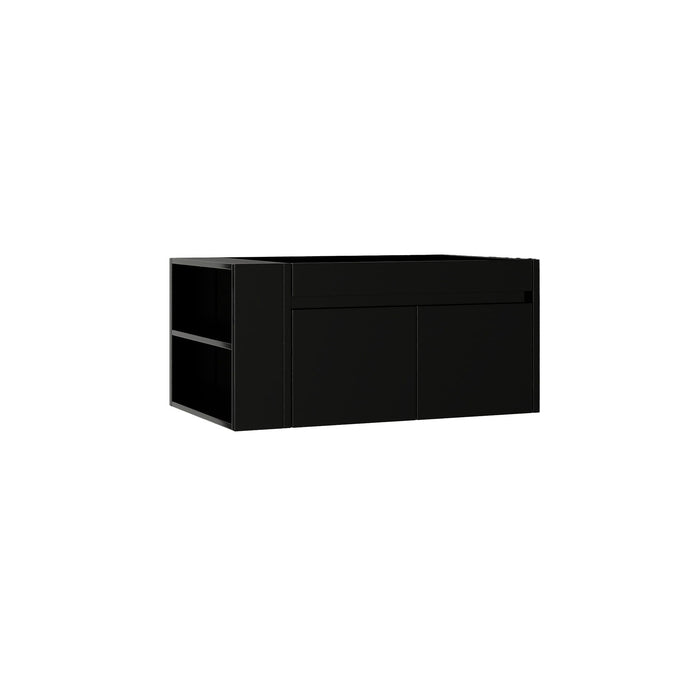 Floating Bathroom Vanity Cabinet, Soft Close Double Drawers, Open Side Storage, Wall Mounted, Cabinet Only