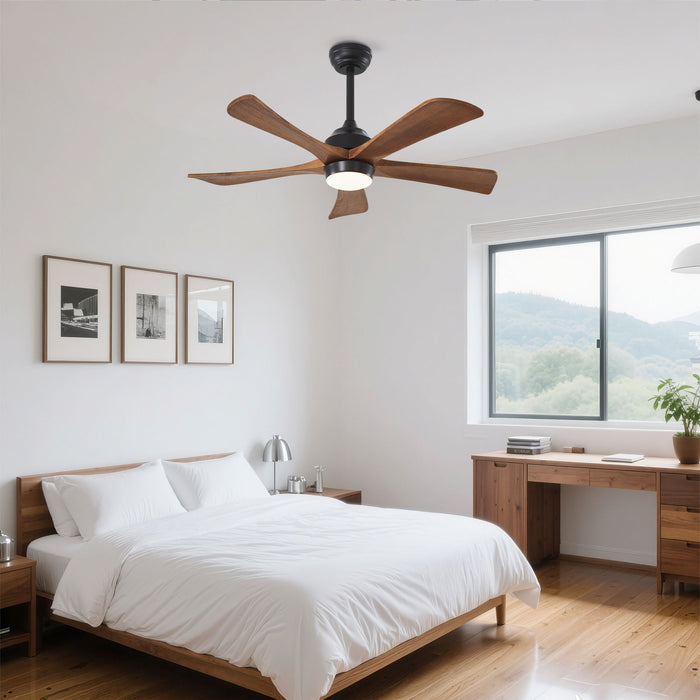 5 Blades Ceiling Fan With Lights Remote Control - Matte Black