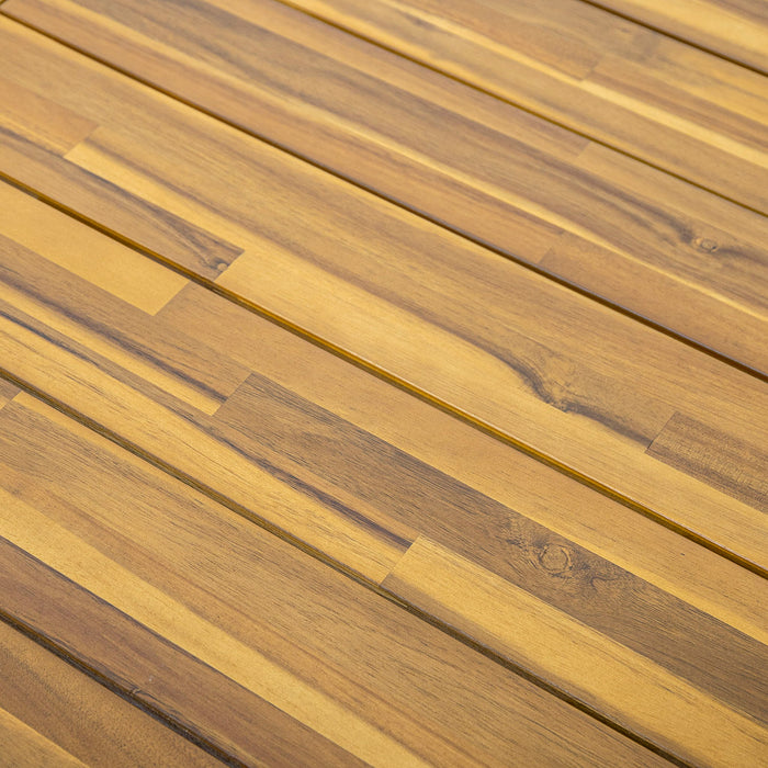 Acacia Wood Patio Dining Table, 69"L Rectangle Outdoor Table - Teak / Black