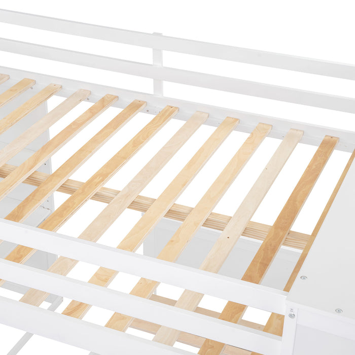 Loft Bed With A Twin Size Standalone Bed, Shelves, Desk, And Wardrobe