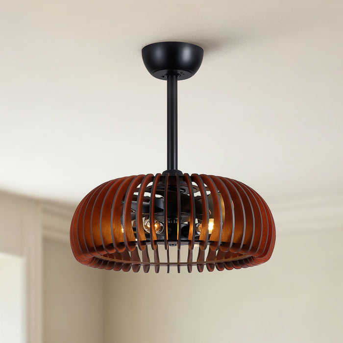 Pumpkin Ceiling Fan, Fandelier With 6 E12 Sockets, Reversible DC Motor, Adjustable Hanging, 6 Speeds Remote Control - Black