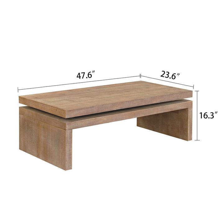 Modern Rustic Wood Table, Rectangular Living Room Center Table With Floating Top Design