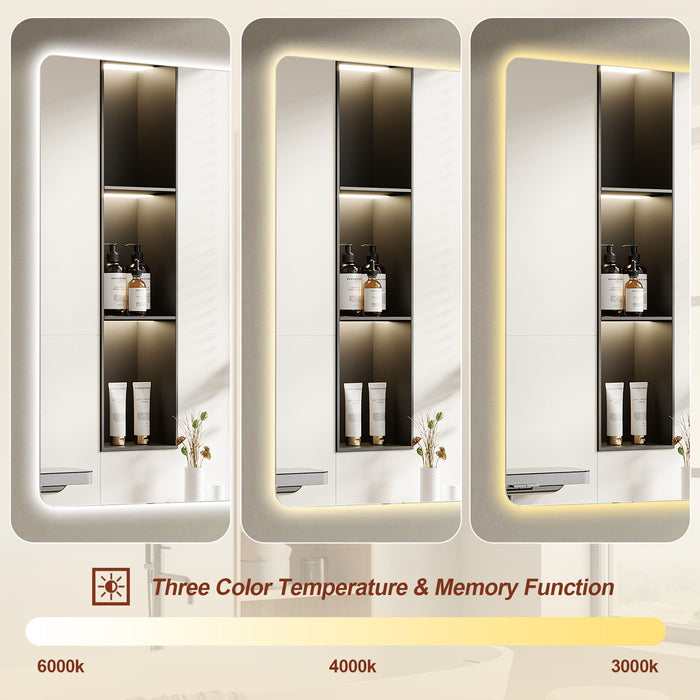 Wall Mounted LED Lighting Mirror With 3 Color Lighting, Dimming, Waterproof, Anti Fog, Touch Switch - Silver