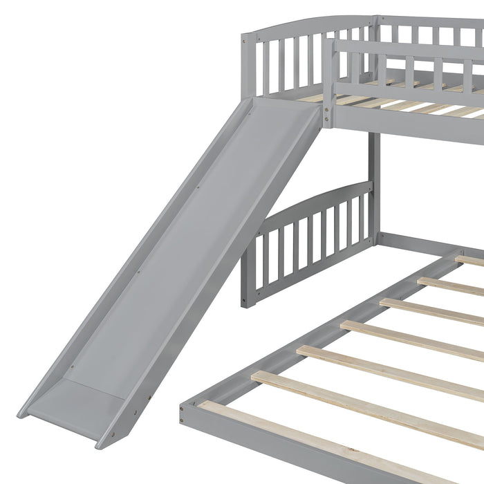 Twin Over Twin Classic Bunk Bed With Slide And Ladder - Gray