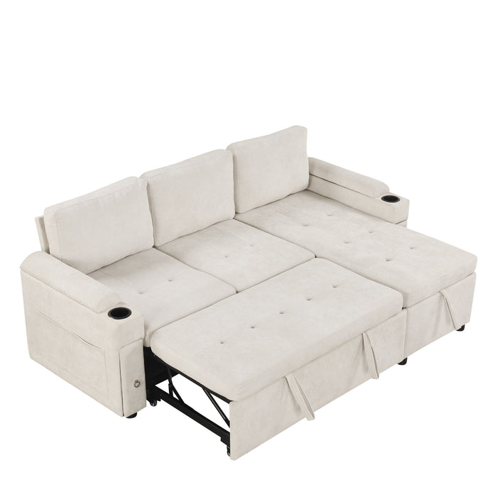 Convertible L Shaped Sofa Couch With Storage, Cup Holders, USB Ports