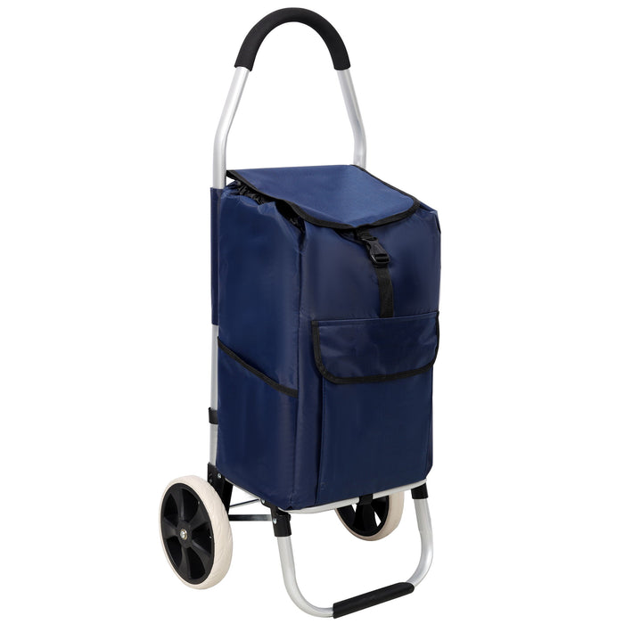 Foldable Shopping Trolley With Wheels And Waterproof Bag - Blue